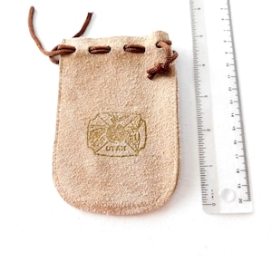 Vintage Small Utah Suede Drawstring Pouch, Taupe, 3.5 x 5 inches
