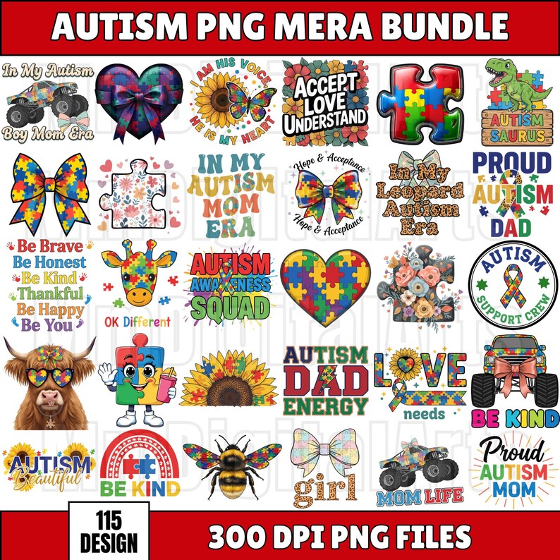 Autism Awareness PNG Bundle, Autism Coquette Png, Puzzle Ribbon Png ...