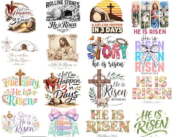 Retro Christian Easter PNG Bundle, He Is Risen Png Bundle, He Is Risen Matthew 28:6,True Story 3 Days Floral T Shirt Png,Sublimation Designs