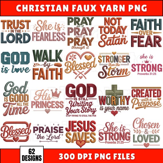 Christian PNG Bundle, Faux Yarn Latch Hook Christian PNG, Faux Embroidery Coquette Jesus PNG, Retro Faith T Shirt Png, Digital Download