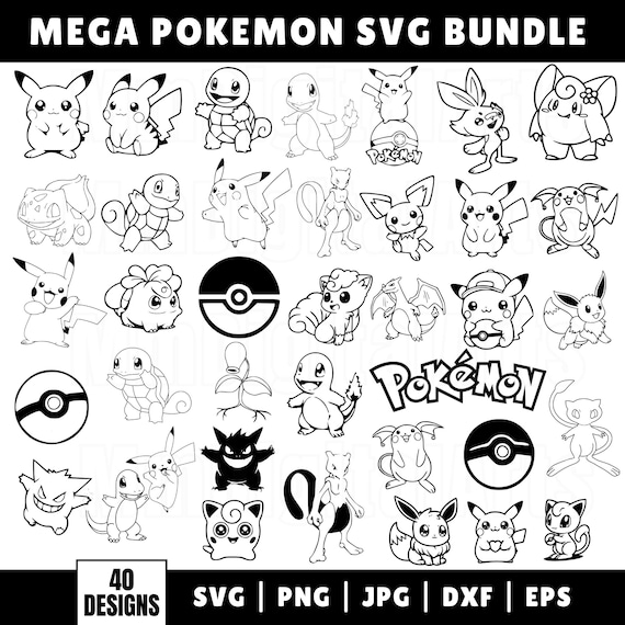 40 Mega Pokemon Svg Bundle, Pikachu Svg Png, Svg For Shirts, Pokeball Layered SVG, Cricut Cut Files, Eps Dxf Png Jpg Files, Digital Download