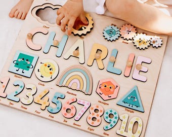 Casse-tête personnalisé - Jouet Montessori en bois avec formes et chiffres