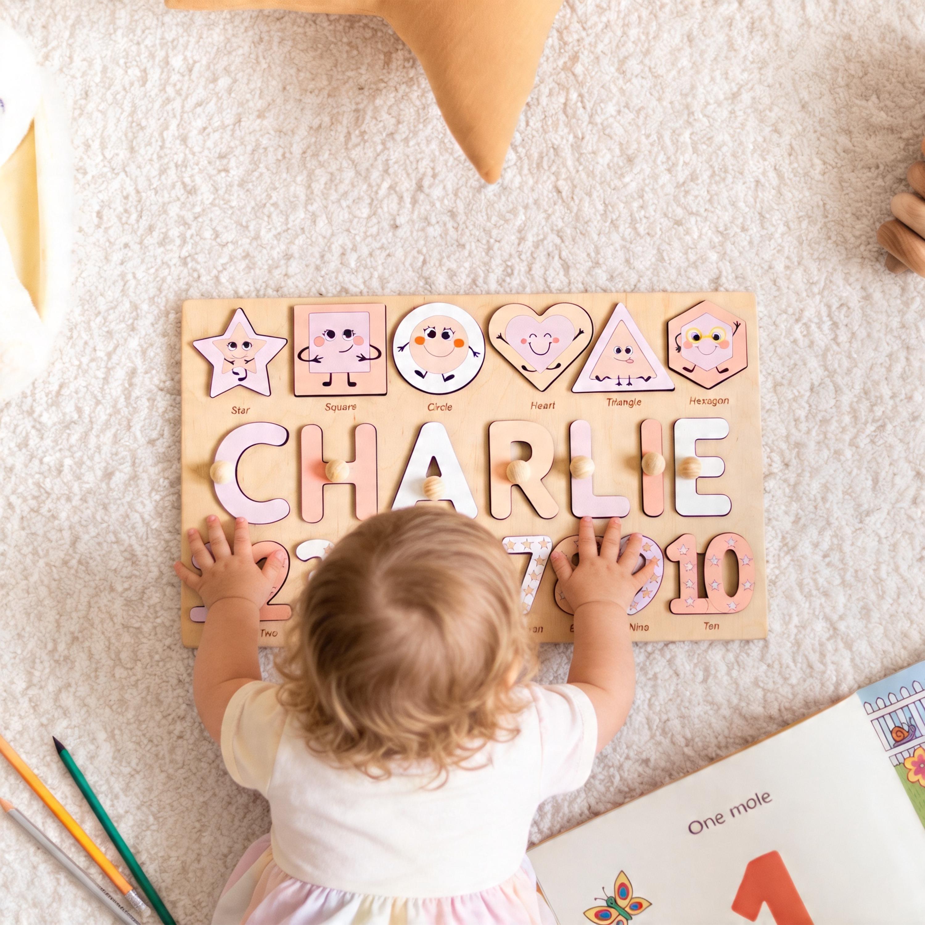 Personalized Name Puzzle - Montessori Wooden Toy With Shapes & Numbers ...