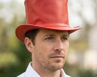 Roter Leder Zylinder, Uncle Sam Kostüm Hut für Männer, Klassische Hohe Krone Breiter Krempe Hut, 4. Juli Festival Stück