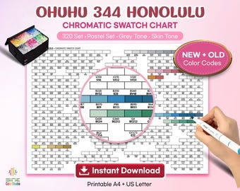 Ohuhu 344 Marker Chart: New code, Honolulu Set Chromatic Color Reference (Digital Download)
