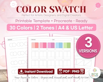 Color Swatch Chart | 30-Color Template for Procreate (PDF + PNG)