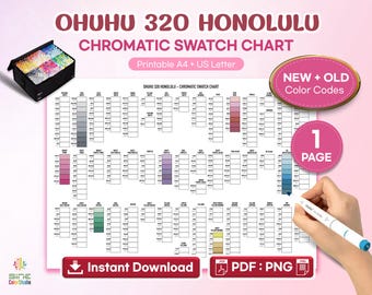 Ohuhu 320 Marker Swatch Chart – Includes New & Old Codes | Printable Digital PDF PNG Download