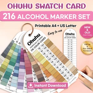 Tarjeta de muestras de color Ohuhu 216 • Gráfico de la serie B de Honolulu • PDF imprimible tamaño carta estadounidense A4 • Códigos de color precargados y en blanco