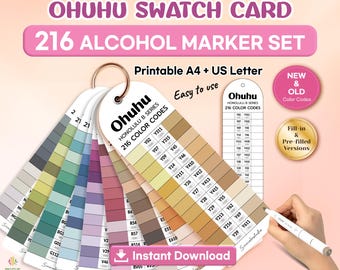 Ohuhu 216 Color Swatch Card • Honolulu B Series Chart • Printable A4 US Letter PDF • Pre-Filled & Blank Color Codes