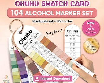 Ohuhu 104 Marker Swatch Card • Honolulu B Series • Printable A4 US Letter • New Old Codes • Pre-Filled + Blank PDF