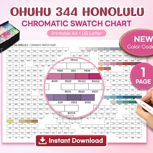 Nuancier Ohuhu 344 Honolulu • Codes de couleur imprimables (téléchargement numérique)