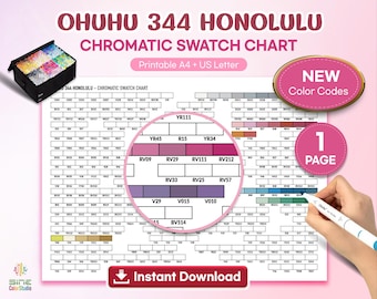 Ohuhu 344 Honolulu Swatch Chart • Printable Color Codes (Digital Download)