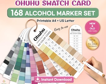 Ohuhu 168 Color Swatch Card • Honolulu B Series Chart • Printable A4 US Letter PDF • Pre-Filled + Blank Color Codes