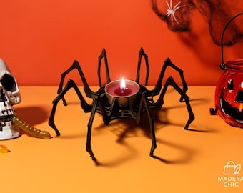 Modèle de bougeoir araignée d'Halloween pour bougie chauffe-plat ou bougie LED, fichiers vectoriels AI, SVG, PDF et DFX pour gravure laser.