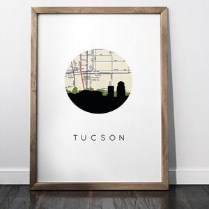 Tucson Arizona map art, Tucson AZ, Tucson art print, Arizona map print, city skyline art, Tucson skyline print, framed Arizona wall art,