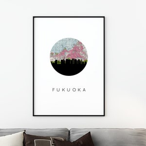 Arte del mapa de Fukuoka Japón, póster del mapa mundial de Japón, impresión del mapa de Fukuoka, póster de viaje de Asia, impresión del mapa de Japón