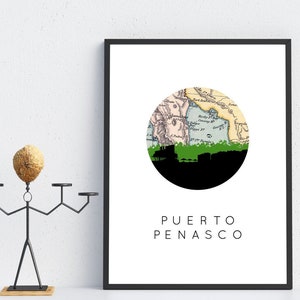 Mexico art, Rocky Point Mexico print, Puerto Penasco Mexico wall art, Mexico decor, travel poster, travel print, city skyline art print
