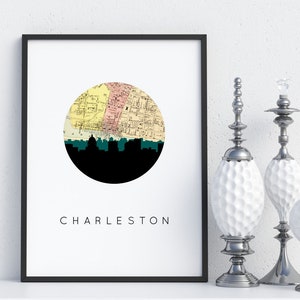 Arte impressa do mapa do horizonte de Charleston West Virginia - qualidade de arquivo, vários tamanhos e opções de enquadramento
