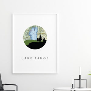 Lake Tahoe art print, Lake Tahoe map wall art, Lake Tahoe poster, Tahoe print, Lake Tahoe California, Lake Tahoe Nevada, Lake Tahoe gifts image 1