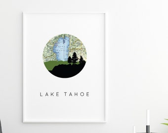 Lake Tahoe art print, Lake Tahoe map wall art, Lake Tahoe poster, Tahoe print, Lake Tahoe California, Lake Tahoe Nevada, Lake Tahoe gifts