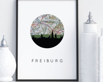 Freiburg Germany wall art, Germany travel poster, above bed decor, unique travel gifts, city illustration, Germany cityscape print