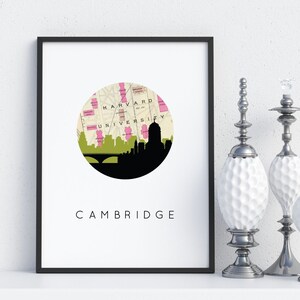 Cambridge MA print, Cambridge Mass art, dorm room decor, Massachusetts map print, Massachusetts skyline poster, Cambridge MA gifts