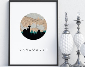 Vancouver map art, Vancouver, British Columbia art, Vancouver skyline print, Canada art, Vancouver BC map art, Vancouver wall art