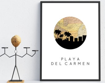 Impresión artística del mapa de Playa del Carmen: póster de viaje a México