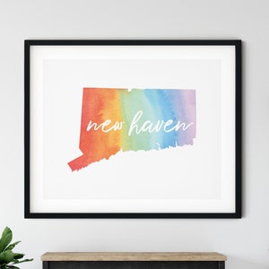 Connecticut wall art, Connecticut print, Bridgeport CT, Stamford CT, new home gift, colorful wall art, state wall art, CT wall decor