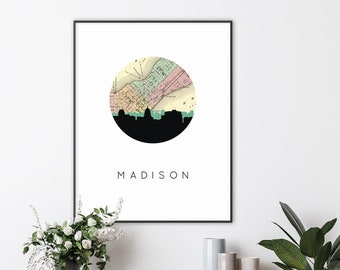 Madison WI wall art, framed Madison WI art, Madison Wi map print, Madison wi poster, Madison skyline framed art, Madison Wisconsin poster