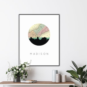 Madison WI Wandkunst, gerahmte Madison WI Kunst, Madison WI Kartendruck, Madison WI Poster, Madison Skyline gerahmte Kunst, Madison Wisconsin Poster