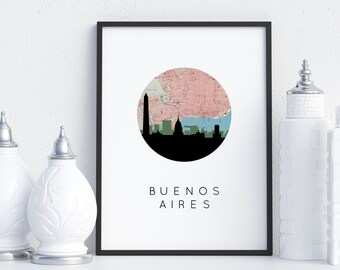 Buenos Aires art print, Buenos Aires map art, Argentina travel print, Buenos Aires skyline, Buenos Aires poster, South America wall art