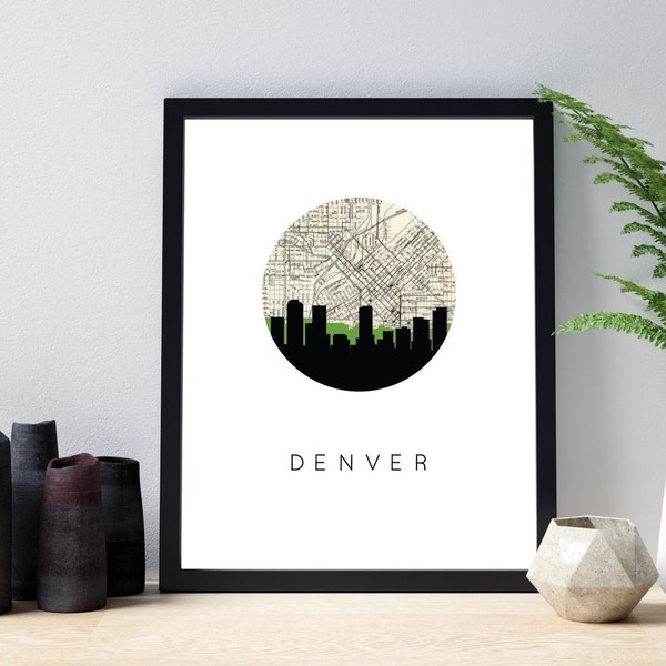 Stampa dello skyline di Denver, arte della mappa di Denver, arte di Denver, arte di Denver Colorado, mappa di Denver Colorado, stampa dello skyline della città, arte dello skyline, arte della mappa