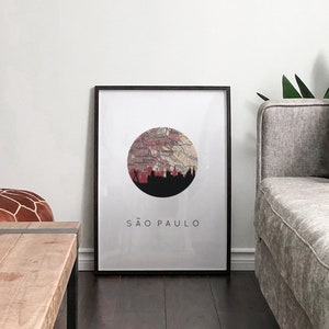 Sao Paulo Brasil mapa arte, Sao Paulo skyline print, Brasil print, travel print, city illustration, simple map art, framed travel poster