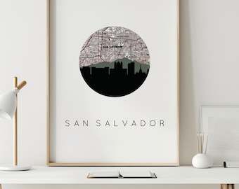 San Salvador Cityscape Art Print: El Salvador Tropical Decor