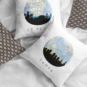 Florida city skyline pillow, map pillow, Florida art, graduation gift, modern throw pillow, Tampa pillow, Orlando pillow, Miami pillow