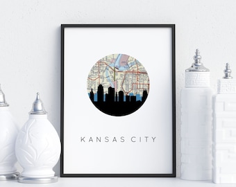 Kansas City skyline art print, Kansas City art, Kansas City map print, Kansas City Missouri art, skyline Kansas City print, KC wall art