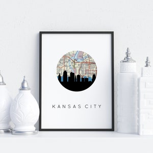 Kansas City skyline art print, Kansas City art, Kansas City map print, Kansas City Missouri art, skyline Kansas City print, KC wall art image 1