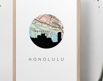 Honolulu wall art, Honolulu Hawaii art print, travel poster, Hawaii poster, Hawaii decor, city map art, city wall art, Honolulu gifts