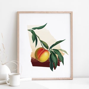 Georgia peach art, state of Georgia peach tree, fruit trees art print, Georgia southern decor, botanical illustration, minimalist artwork image 1