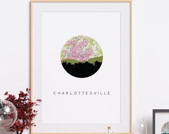 Charlottesville VA map, Charlottesville map, University of Virginia map art, Virginia map print, Virginia wall art, dorm room decor