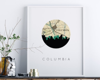 Columbal SC Skyline Kunstdruck, Vintage South Carolina Karte