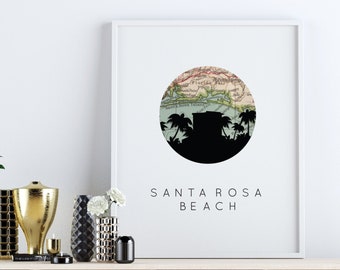 Santa Rosa Beach decor, Florida map print, Florida beach sign, Florida beach decor, Florida souvenir art print, travel poster, Florida beach