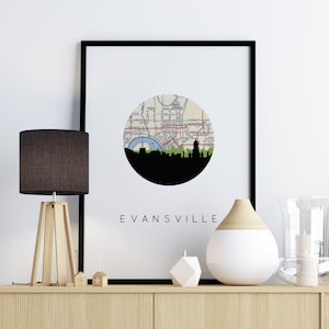 Evansville Indiana Stadt Kunstdruck, Evansville Indiana Skyline, Indiana Geschenk, Indiana University Wandkunst, College Studenten Geschenk, StudentenZimmer Kunst