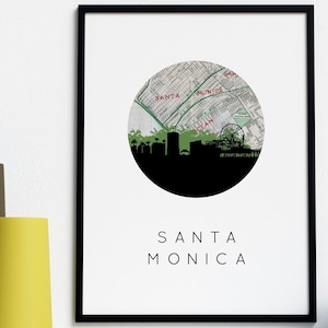 Santa Monica CA map wall art, California wall art, Santa Monica CA designs, California map poster, city map gifts, framed city map art