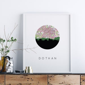 Dothan Alabama Druck, gerahmte Kartenkunst, Alabama Wandkunst, Dothan AL Kunst, Südalabama Druck, Skyline Kunst, Skyline Druck, Alabama Geschenke
