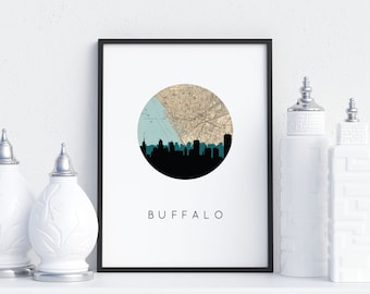 Buffalo skyline print, Buffalo NY art, Buffalo print, Buffalo New York, Buffalo map, city skyline print, skyline art, map art