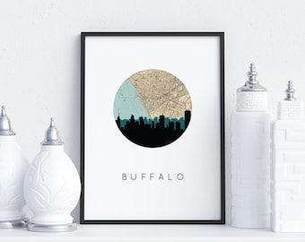 Buffalo NY Skyline Map Art Print