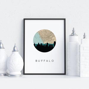 Buffalo skyline print, Buffalo NY art, Buffalo print, Buffalo New York, Buffalo map, city skyline print, skyline art, map art