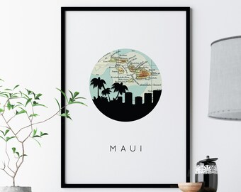 Maui Decoración hawaiana, decoración tropical, estampado hawaiano, arte hawaiano, decoración de surf, recuerdo de vacaciones en Hawái, regalo de boda Maui